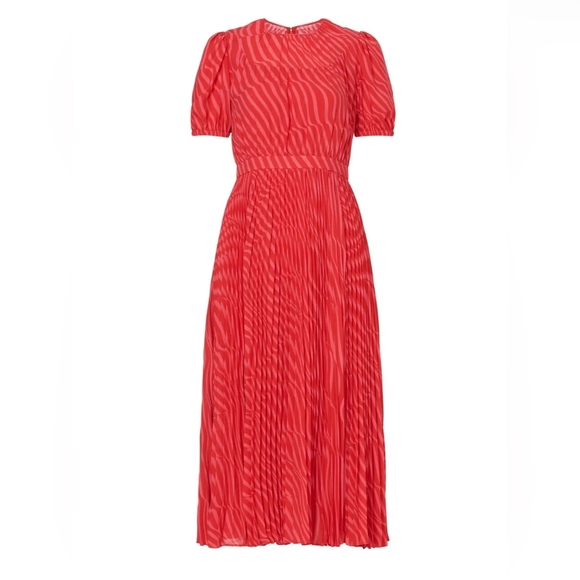 Toccin Elyse Striped Pleated Pink Midi Spring Wedding Formal Dress Size 14 - Picture 4 of 11